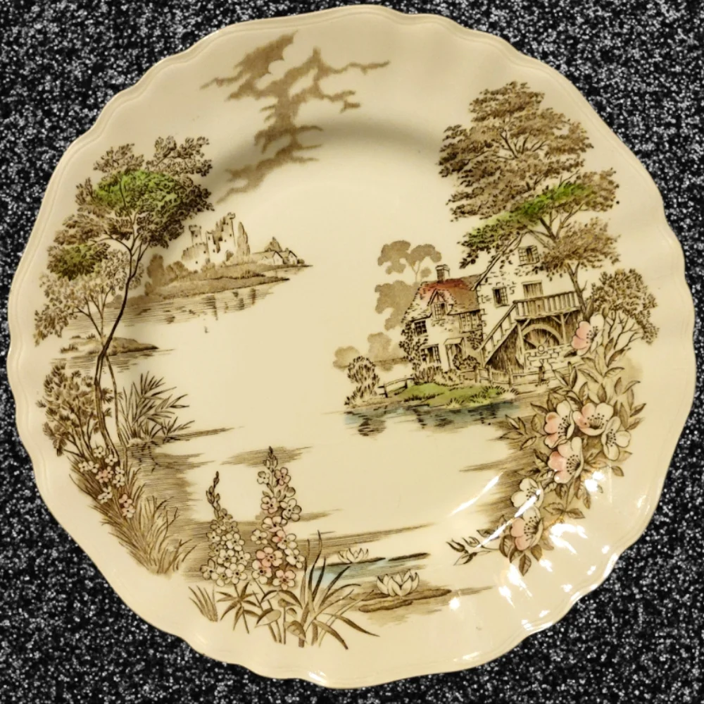 Vtg Plate Olde Avon Dale (Multicolor with Yellow) by Meakin, J & G Mill Town